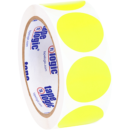 1 <span class='fraction'>1/2</span>" Fluorescent Yellow Inventory Circle Labels