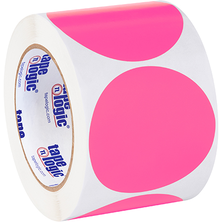 3" Fluorescent Pink Inventory Circle Labels