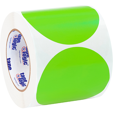 4" Fluorescent Green Inventory Circle Labels