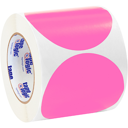 4" Fluorescent Pink Inventory Circle Labels