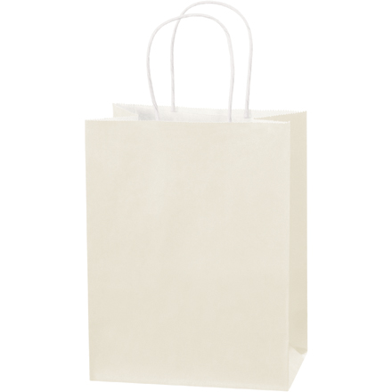 8 x 4 <span class='fraction'>1/2</span> x 10 <span class='fraction'>1/4</span>" French Vanilla Tinted Shopping Bags