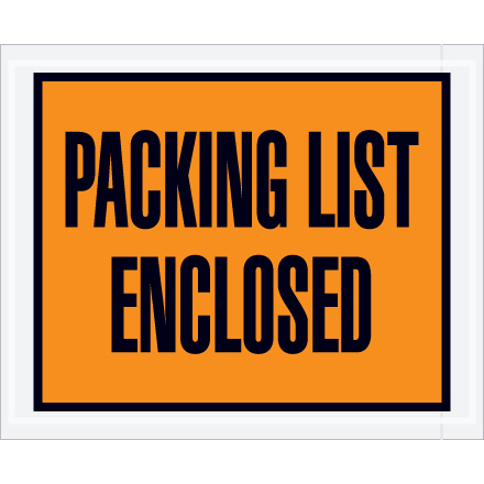 4 <span class='fraction'>1/2</span> x 5 <span class='fraction'>1/2</span>" Orange "Packing List Enclosed" Envelopes