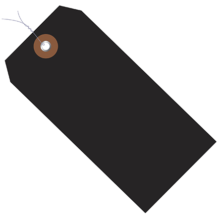 4 <span class='fraction'>3/4</span> x 2 <span class='fraction'>3/8</span>" Black Plastic Shipping Tags - Pre-Wired