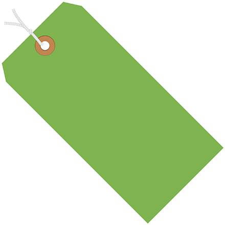 5 <span class='fraction'>3/4</span> x 2 <span class='fraction'>7/8</span>" Fluorescent Green 13 Pt. Shipping Tags - Pre-Strung