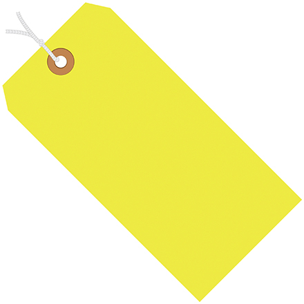 4 <span class='fraction'>3/4</span> x 2 <span class='fraction'>3/8</span>" Fluorescent Yellow 13 Pt. Shipping Tags - Pre-Strung