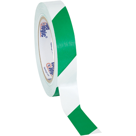 1" x 36 yds. Green/White Tape Logic<span class='rtm'>®</span> Striped Vinyl Safety Tape