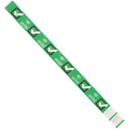 3/4 x 10" Green "Age Verified" Tyvek<span class='rtm'>®</span> Wristbands